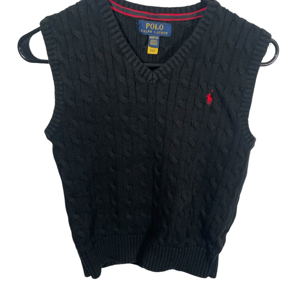 Polo By Ralph Lauren Cable Knit Sweater Vest Boys Medium 10-12 Navy Blue Kids